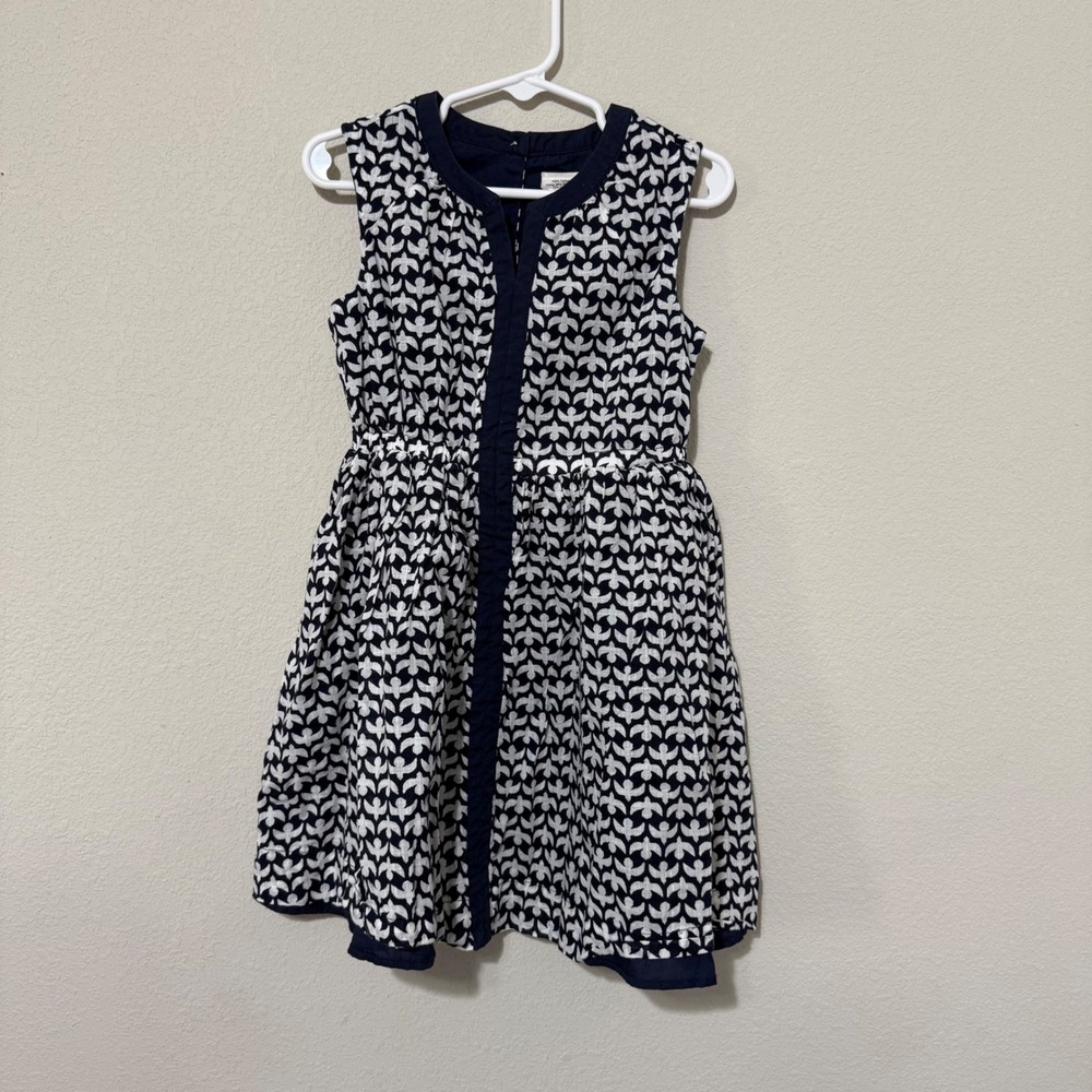 Crewcuts Dress Kids Size 5 Navy Blue White Bird Print Sleeveless Fit Flare